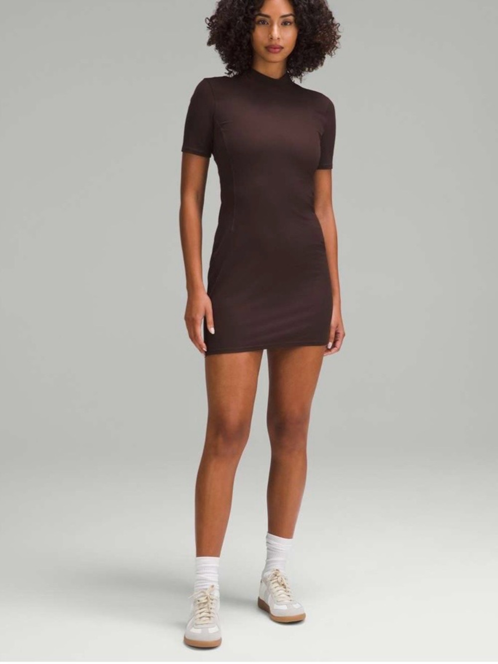 Lululemon Athletica Brown Ribbed Short-Sleeve Bodycon Mini Dress